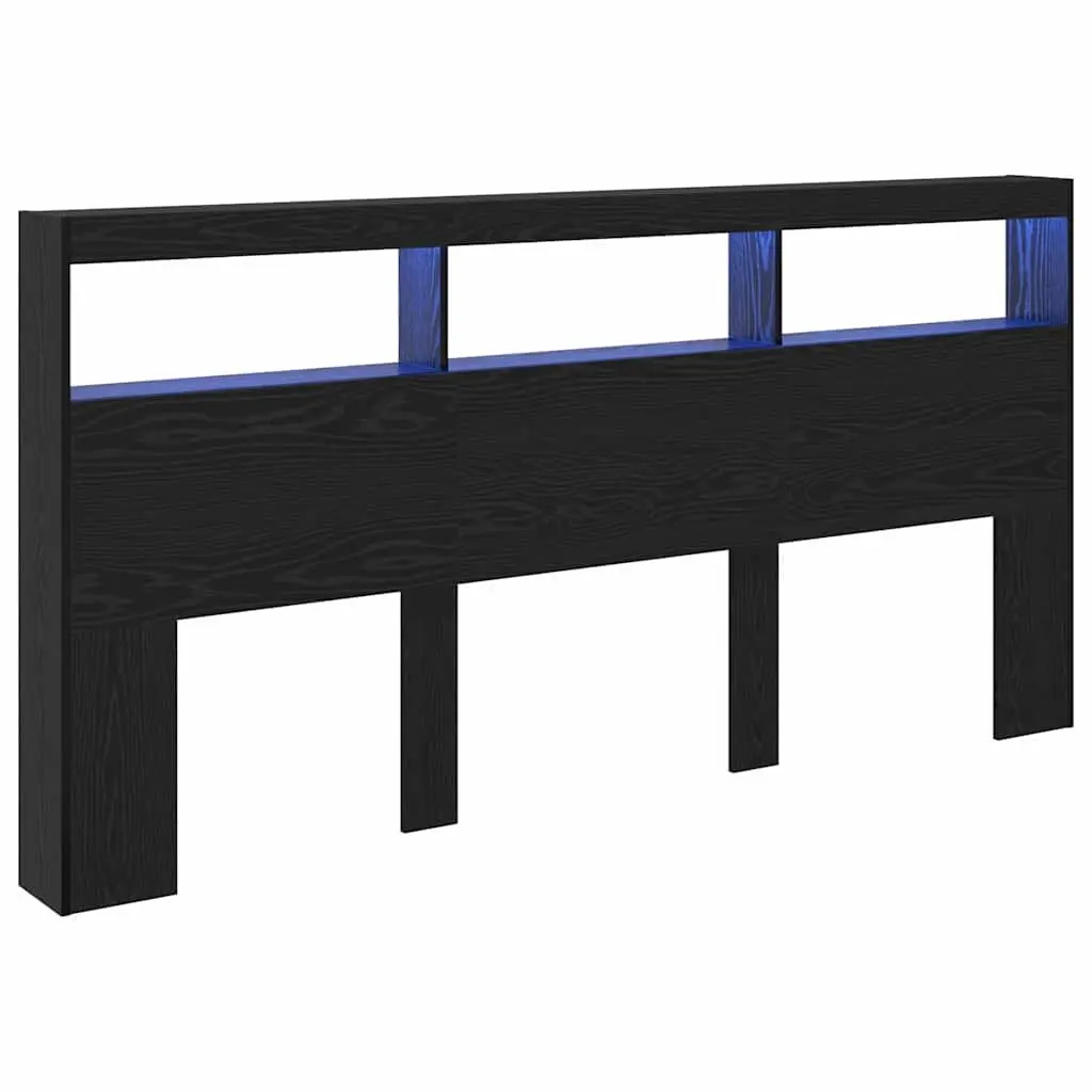 Black Engineered Wood Headboard with LED Light
