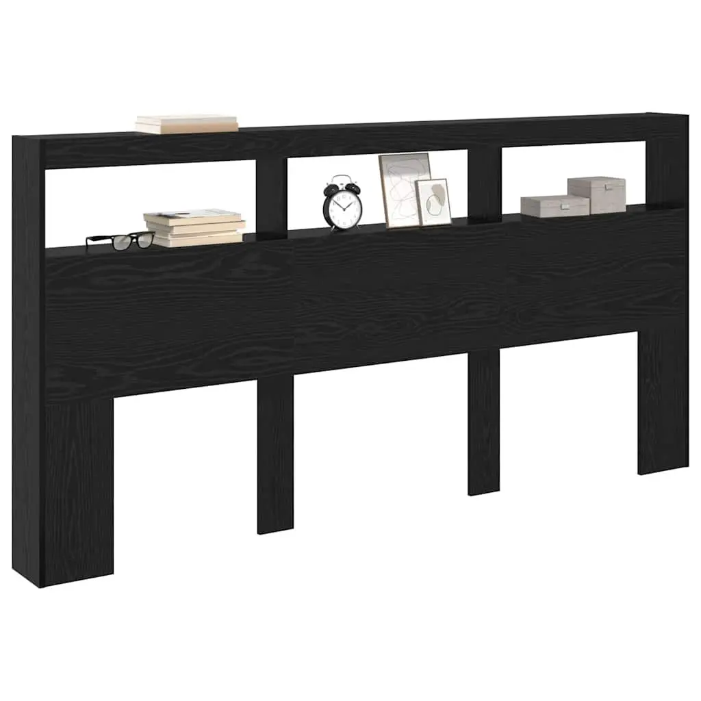 Black Engineered Wood Headboard with LED Light