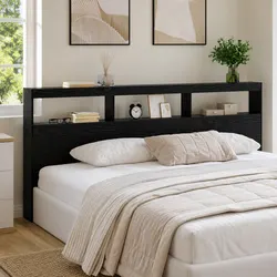 Sturdy Modern Headboard in Black Oak with LED Light & USB