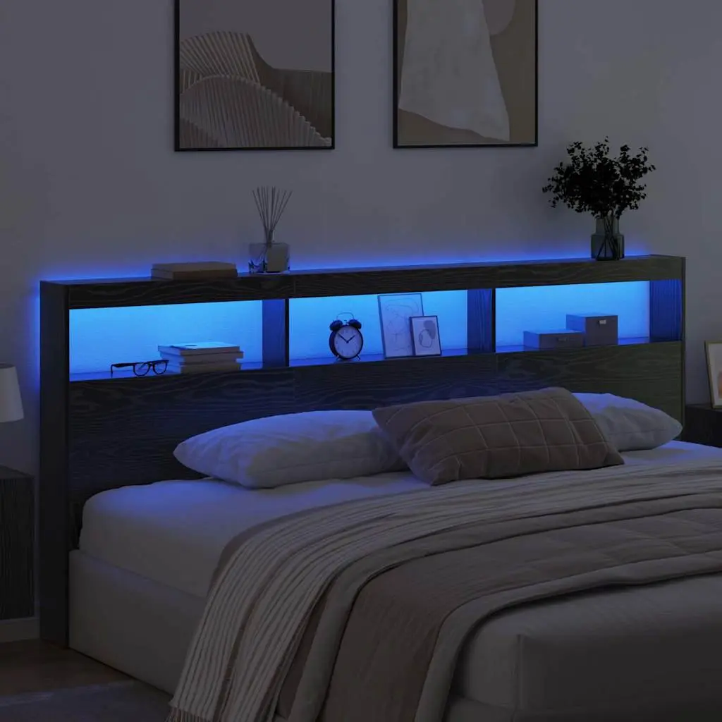 Headboard in Black Oak with LED Light & USB