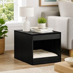 Stylish Black Oak Wood Cat Litter Box Enclosure