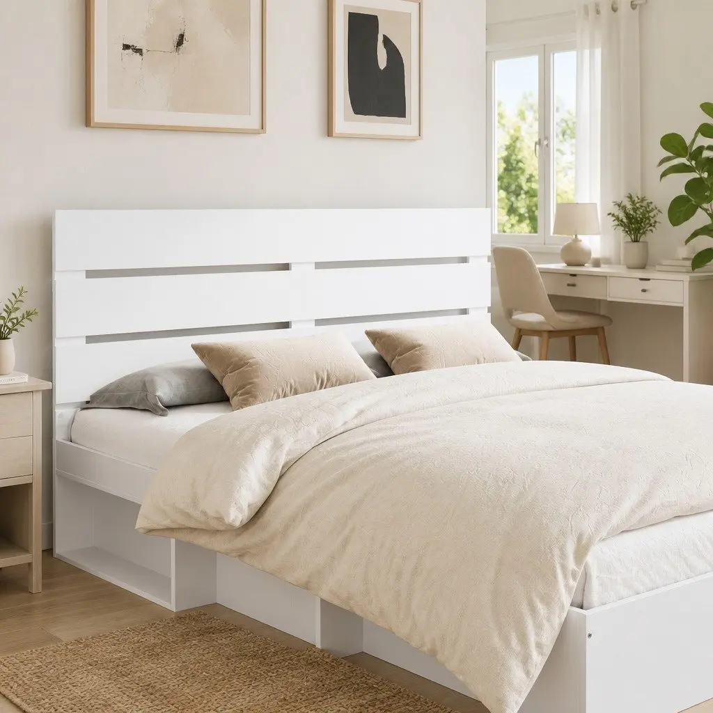White Engineered Wood Headboard for Modern Bedrooms