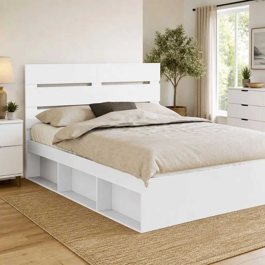 White Engineered Wood Headboard for Modern Bedrooms