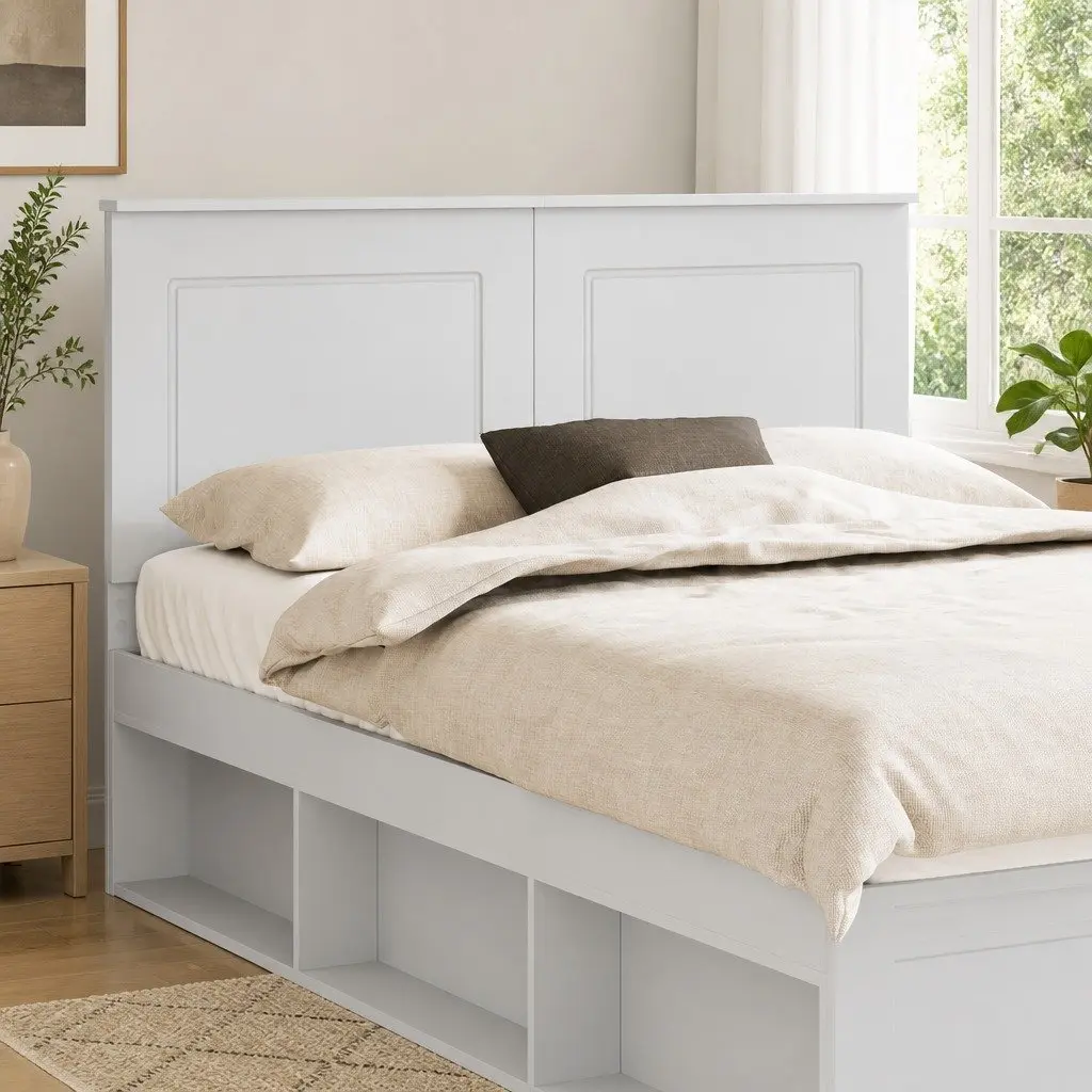 White Wall-Mounted Headboard with Adjustable Height