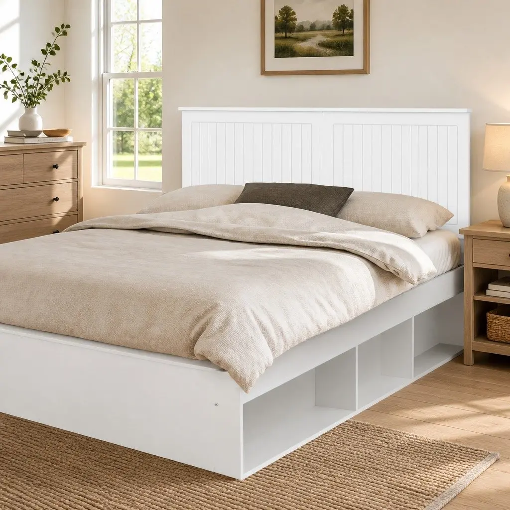 Headboard Engineered Wood 150cm White Contemporary Minimalist
