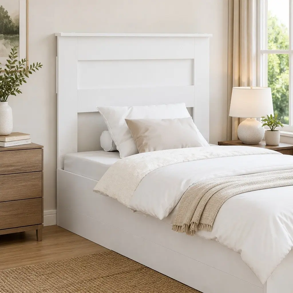 White Engineered Wood Headboard for Bedrooms