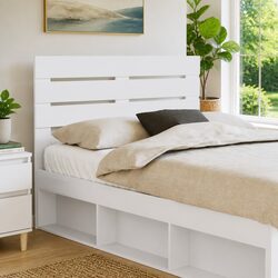 Stylish White Engineered Wood Rectangular Headboard