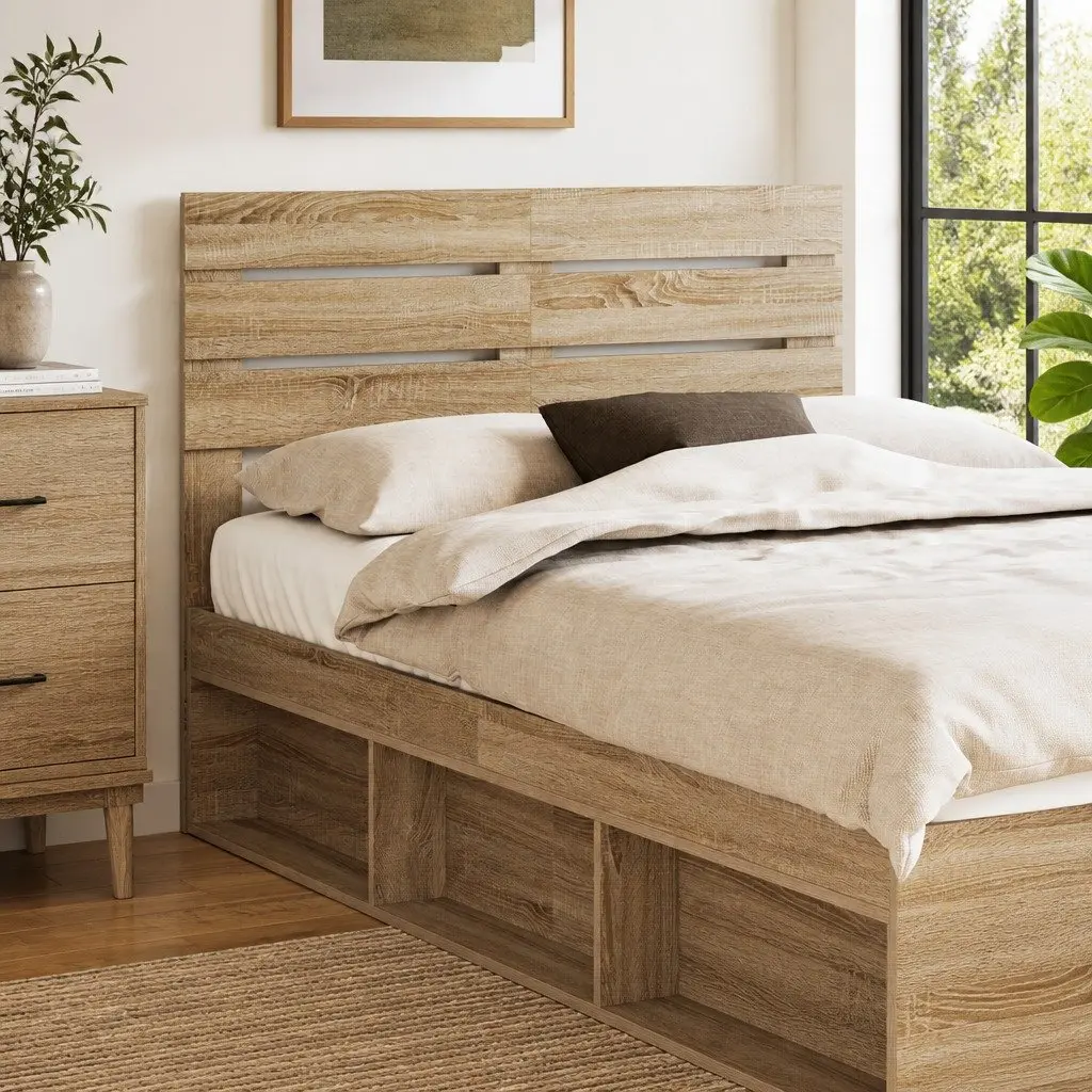 Modern Headboard Brown Engineered Wood Bedroom Furniture Rectangular Design
