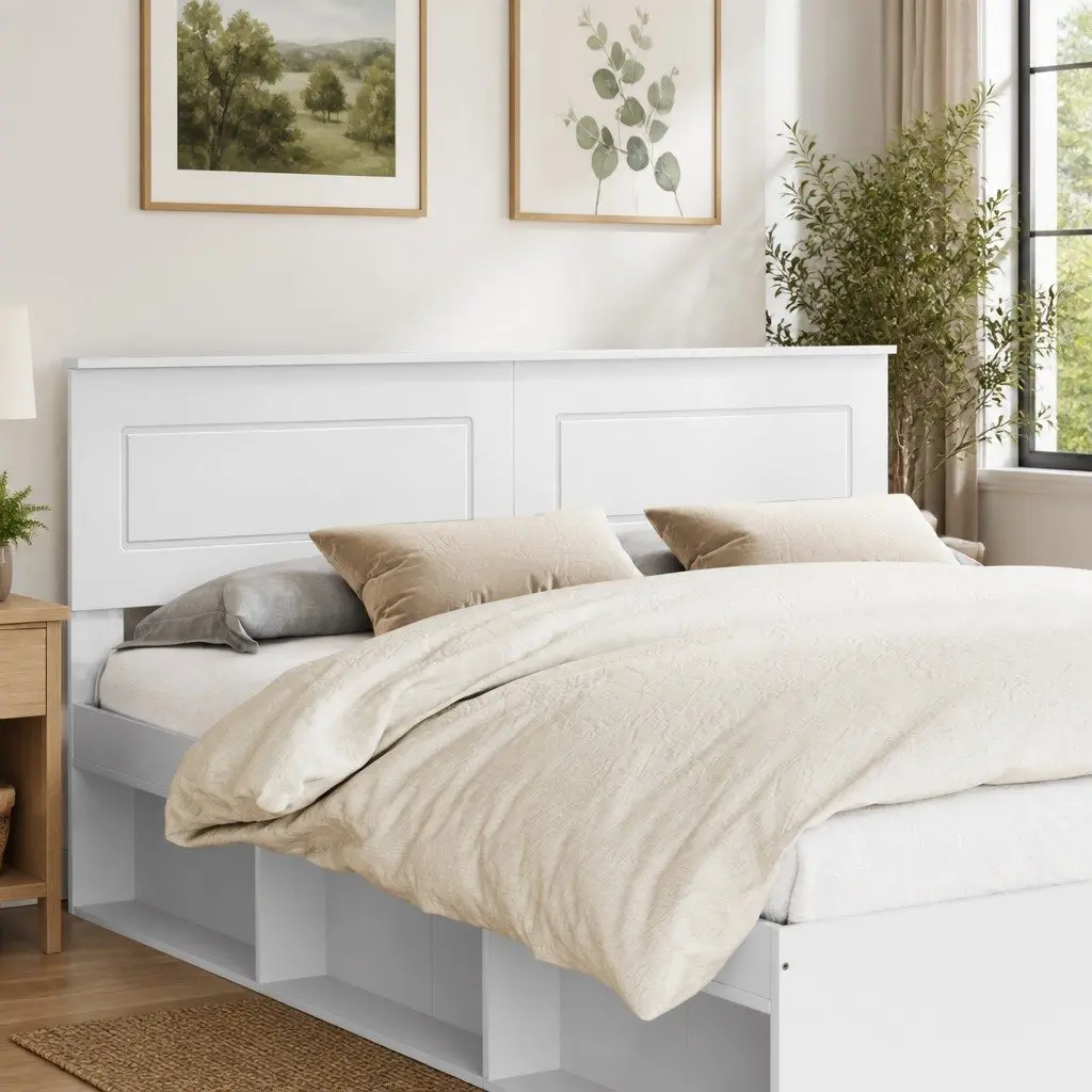 White Engineered Wood Headboard for Modern Bedrooms
