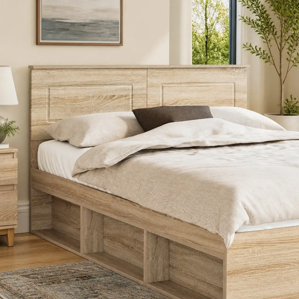 Headboard Engineered Wood Brown Bedroom Furniture Modern Rectangular Design