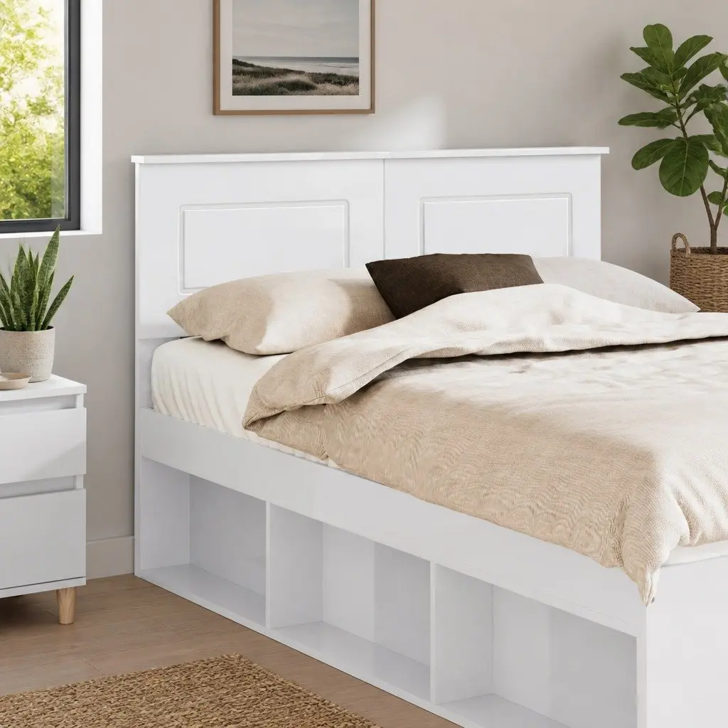 White Engineered Wood Modern Headboard for Bedrooms