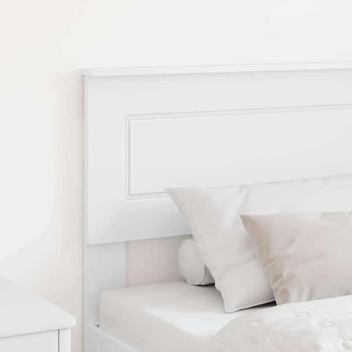 White Engineered Wood Headboard for Modern Bedrooms