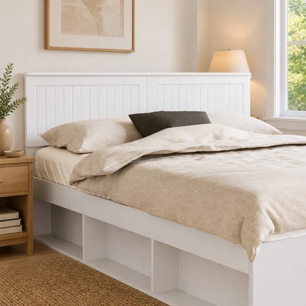 Engineered Wood Headboard White Rectangular Modern Minimalist
