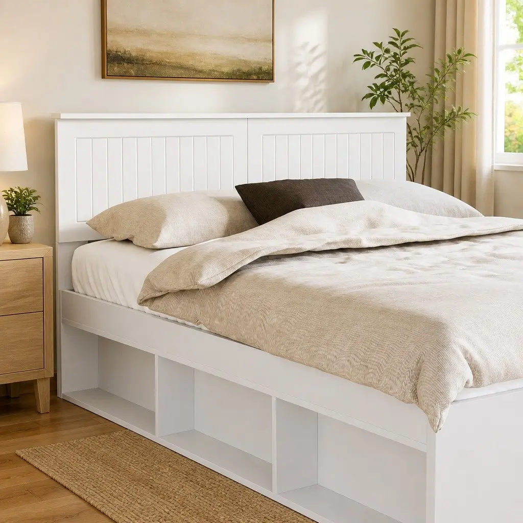Engineered Wood Headboard White Rectangular Modern Minimalist Bedroom Furniture