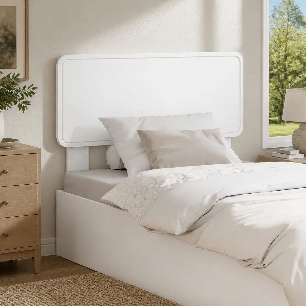 White Engineered Wood Headboard for Modern Bedrooms