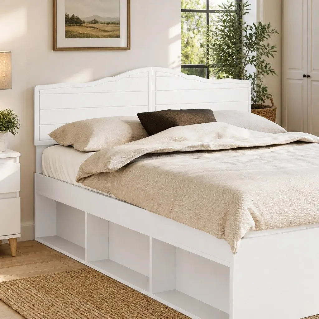 White Engineered Wood Headboard Modern Minimalist Bedroom Furniture Rectangular