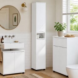 Bathroom Vanity Cabinet White Modern Storage Unit Engineered Wood Shelves Doors