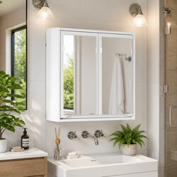 Quality White Wall-Mounted Bathroom Mirror Cabinet
