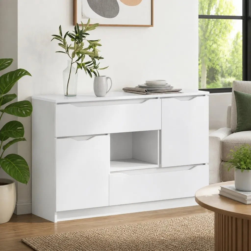 Rectangular White Sideboard Storage Cabinet