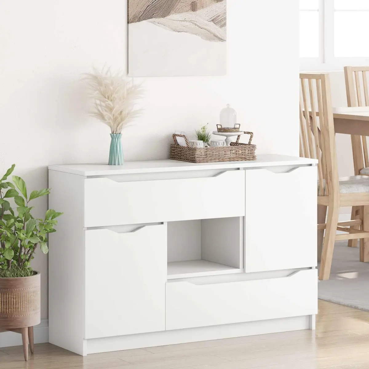 Rectangular White Sideboard Storage Cabinet