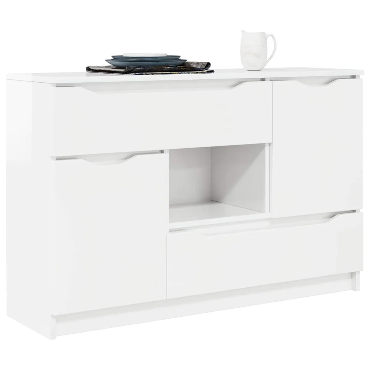 Sideboard Engineered Wood 100W x 30D x 65.6H cm High Gloss White