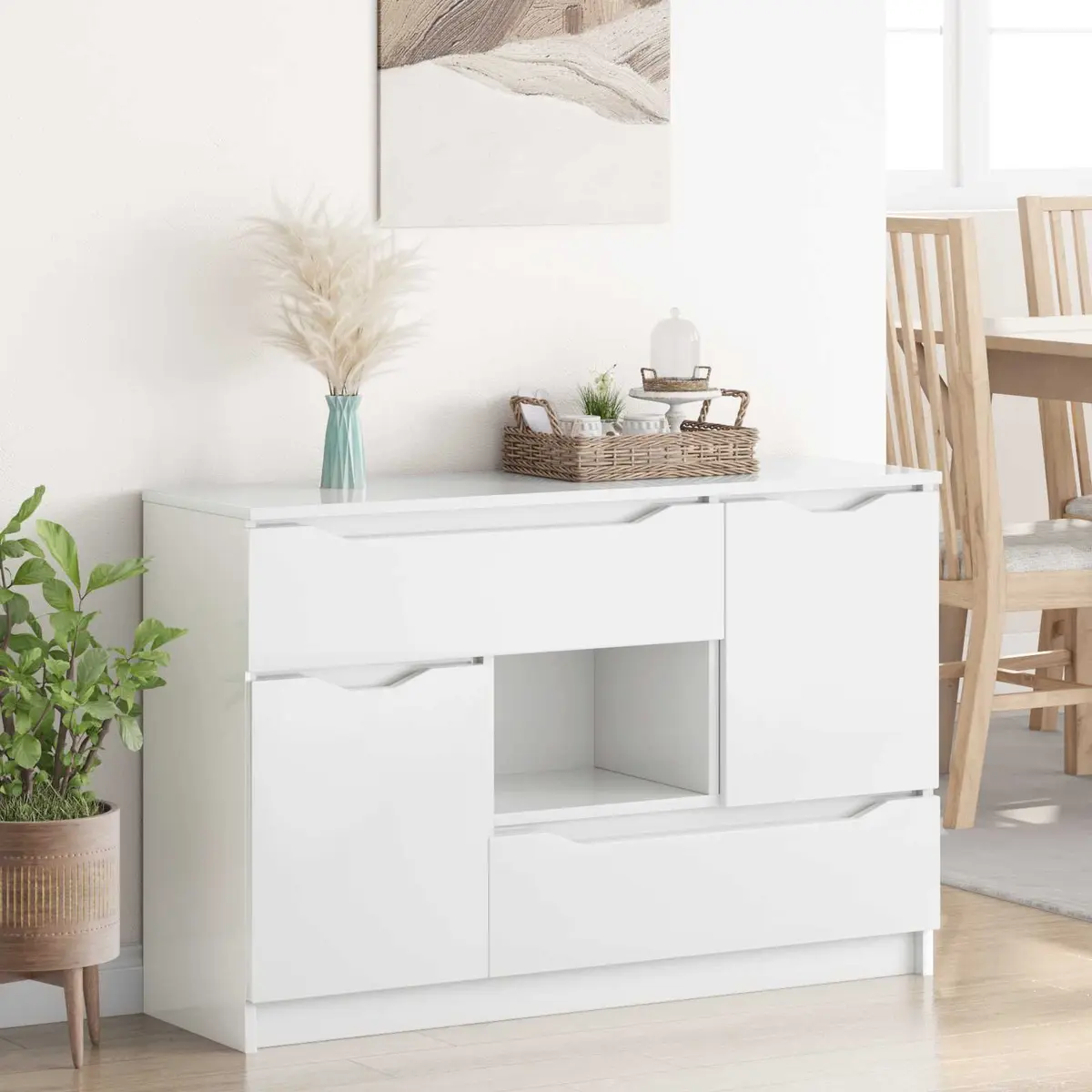 Sideboard Engineered Wood 100W x 30D x 65.6H cm High Gloss White