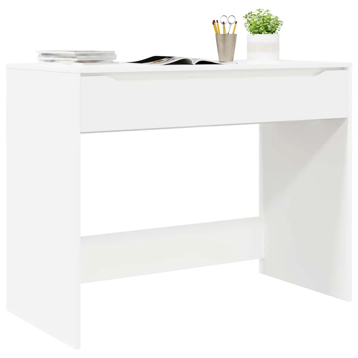 White Engineered Wood Desk with Integrated Drawer