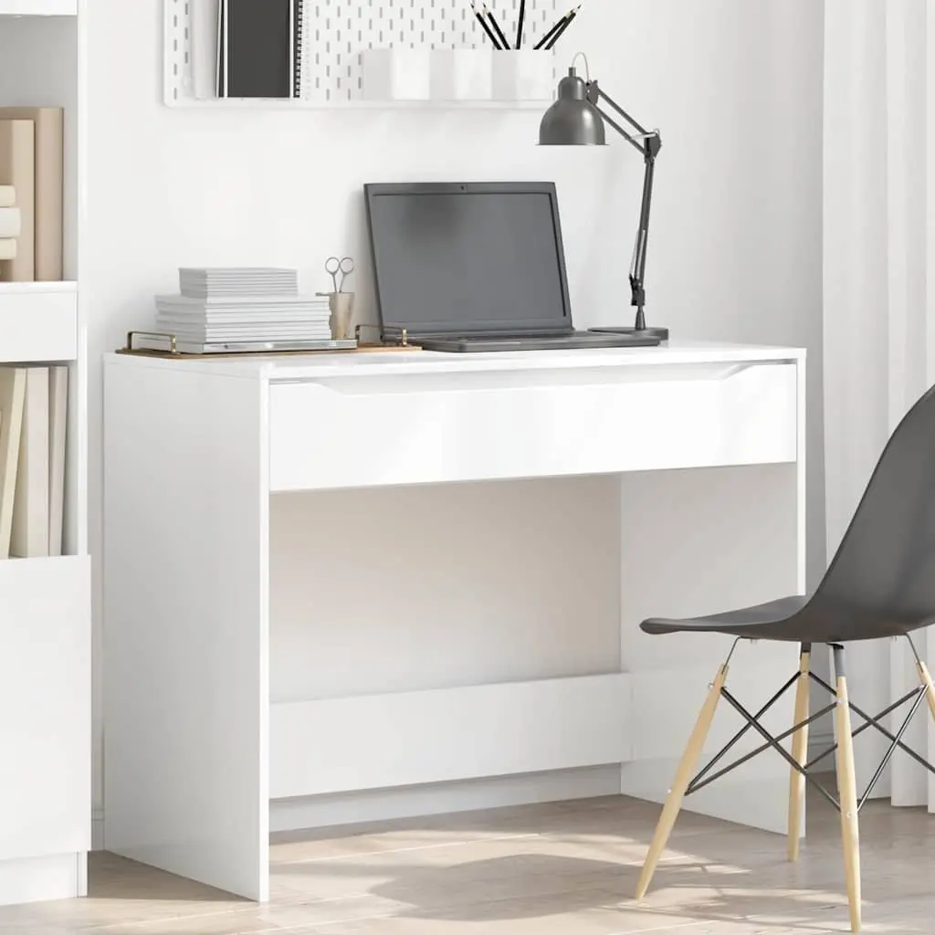 High Gloss White Engineered Wood Desk for Office