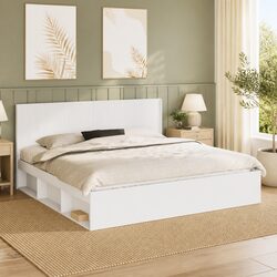 Durable White Engineered Wood Bed Frame with Slat Design
