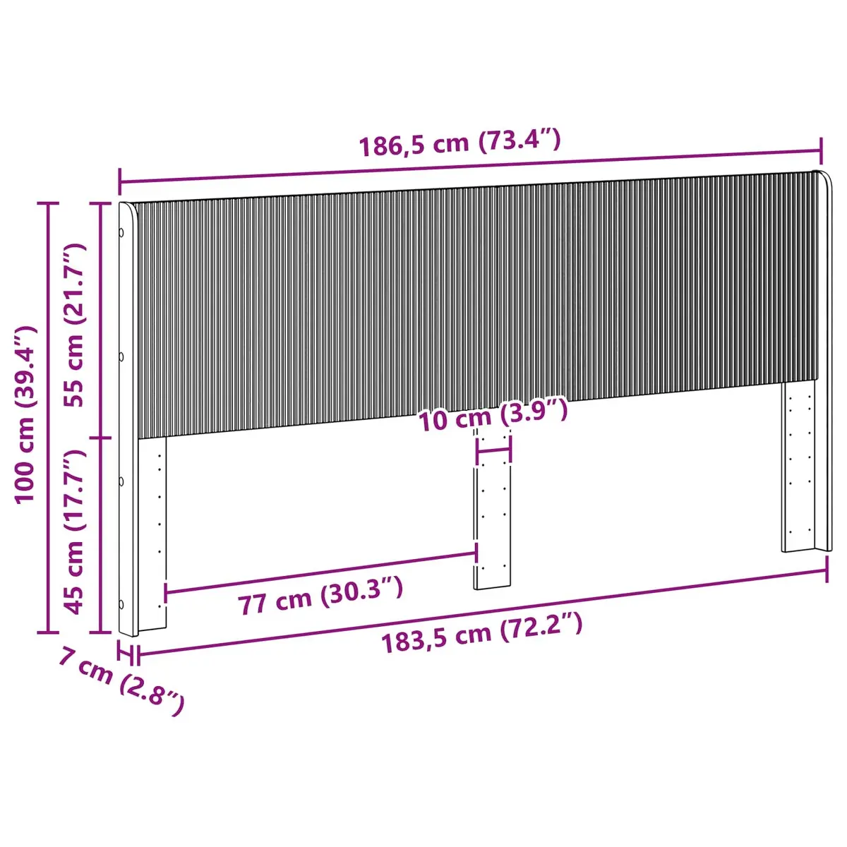 White Engineered Wood Headboard Vertical Slat Design Bed Frame Mount Bedroom