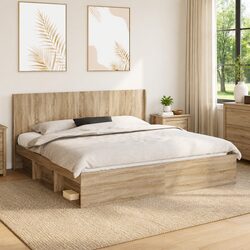 Brown Engineered Wood Headboard with Vertical Slats