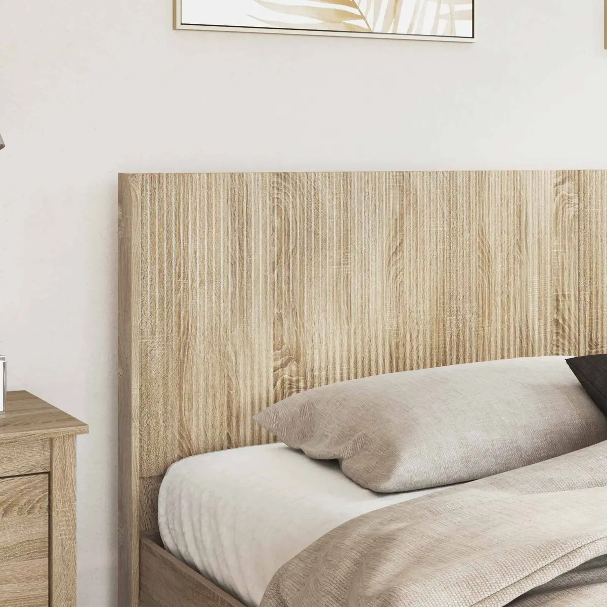 Brown Engineered Wood Headboard with Vertical Slats