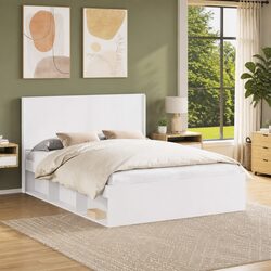 Durable White Engineered Wood Headboard with Vertical Slats