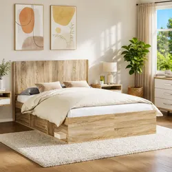 Sturdy Brown Engineered Wood Headboard with Vertical Slats