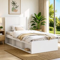 Durable White Engineered Wood Headboard with Vertical Slats