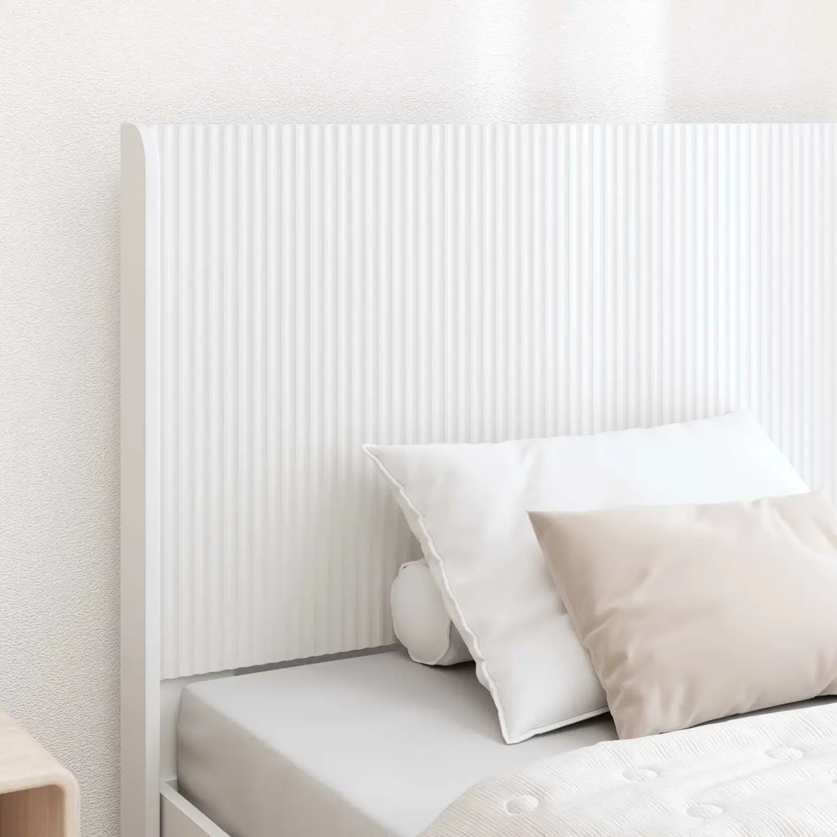White Engineered Wood Headboard Vertical Slat Design Bedroom Furniture Bed Mount