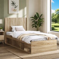 Brown Engineered Wood Headboard with Vertical Slats