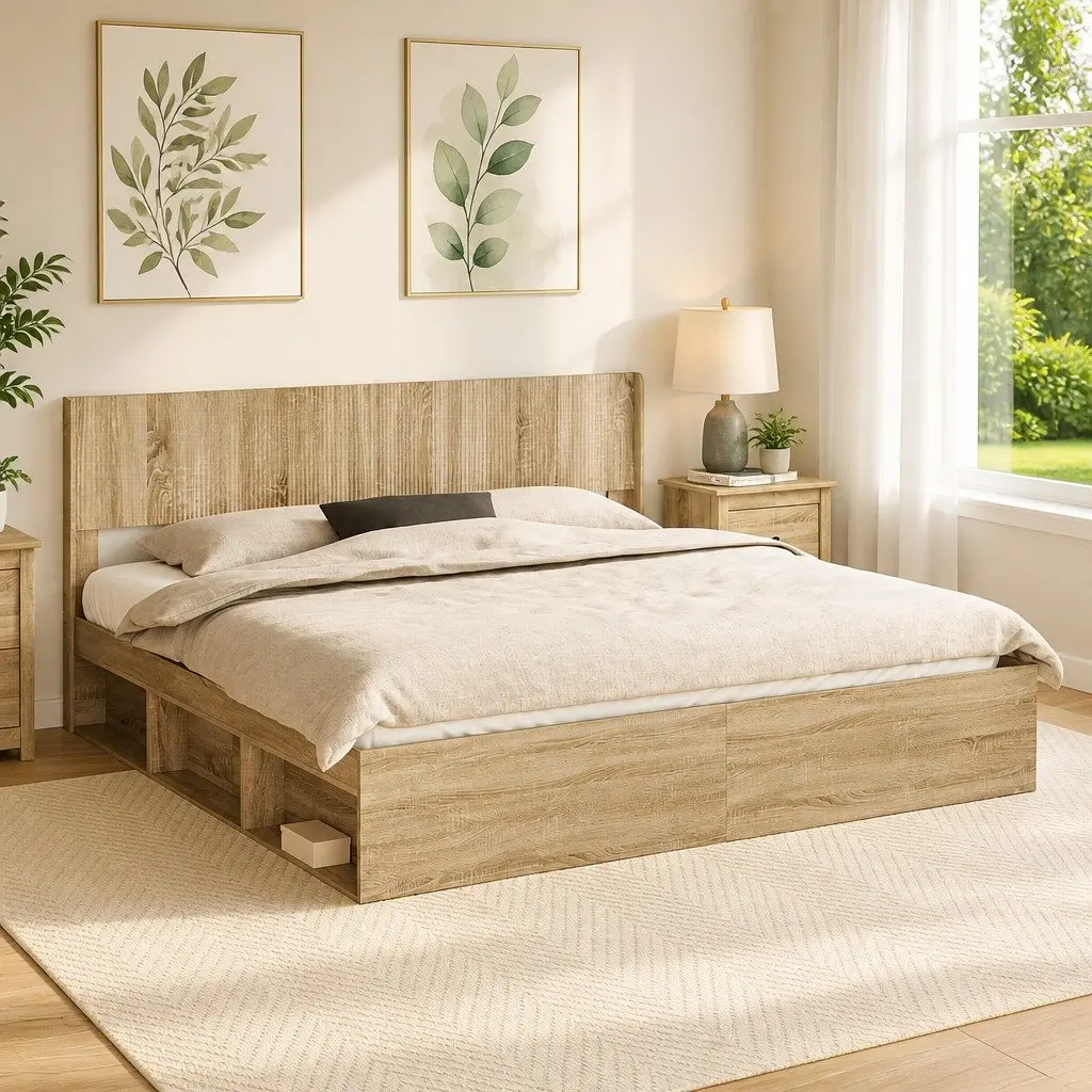 Brown Engineered Wood Headboard with Vertical Slats