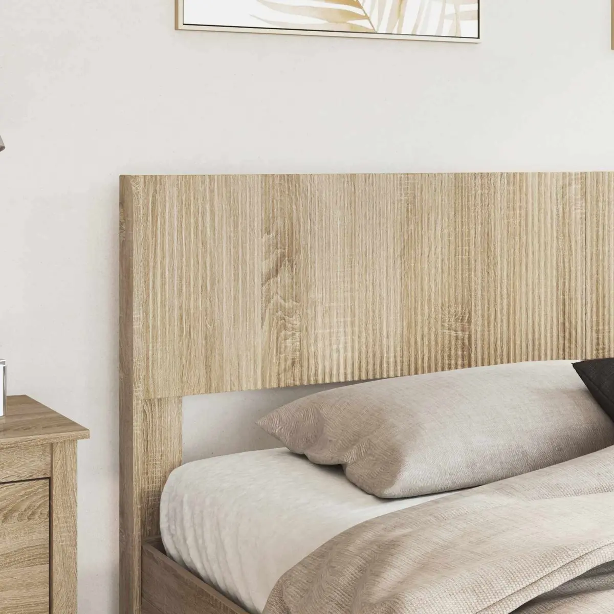 Brown Engineered Wood Headboard with Vertical Slats