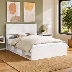 White Headboard Vertical Slat Design Engineered Wood Bedroom Furniture Mount
