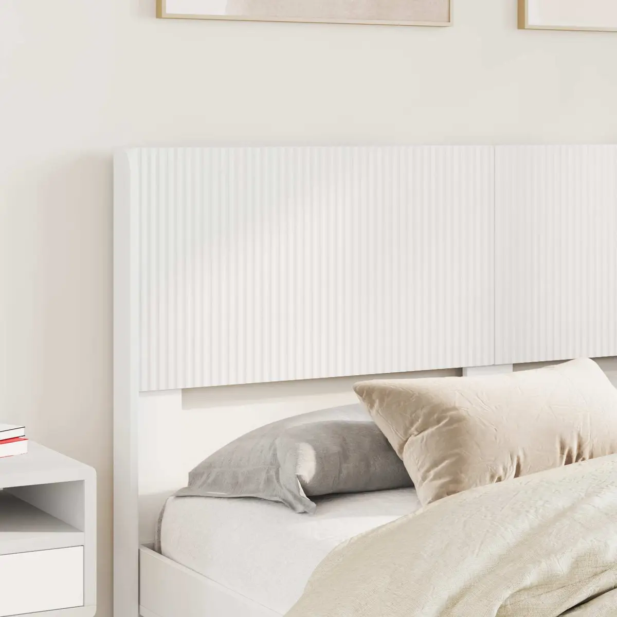 White Headboard with Vertical Slats in Engineered Wood