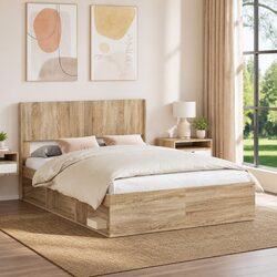 Headboard Brown Sonoma Oak Engineered Wood Vertical Slat Design Bedroom