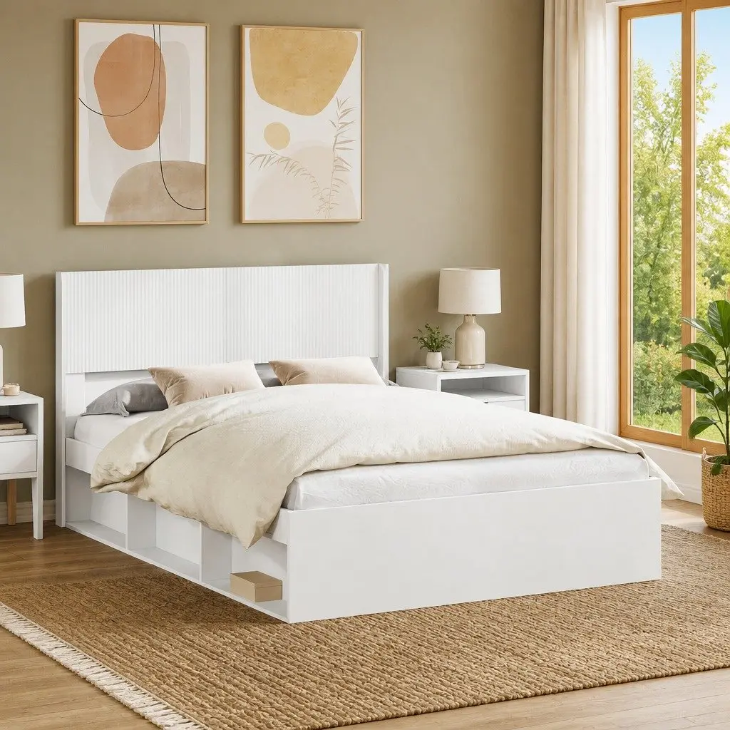 White Engineered Wood Headboard with Vertical Slats