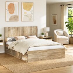 Headboard Sonoma Oak Brown Engineered Wood Vertical Slat Design Bedroom