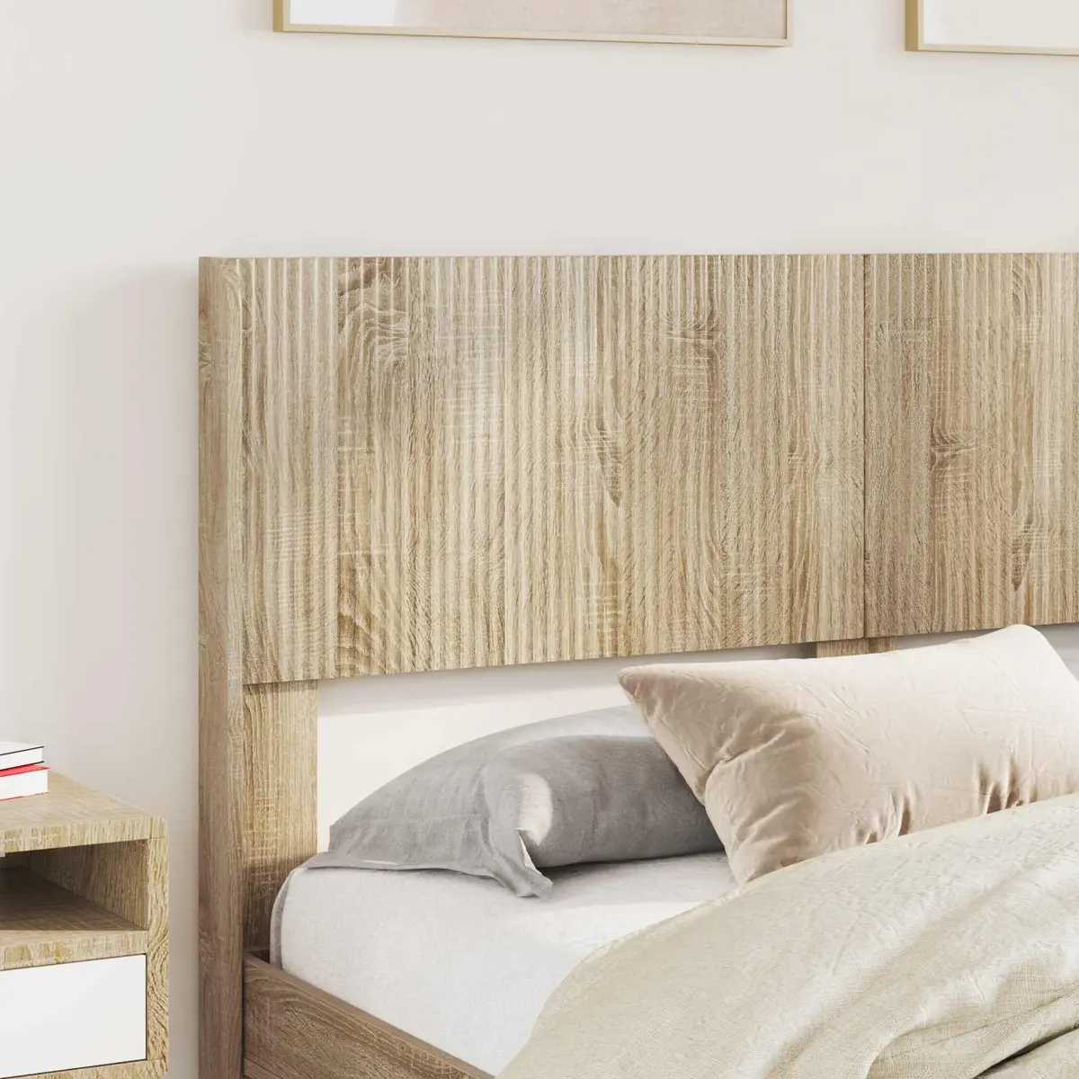 Headboard Sonoma Oak Brown Engineered Wood Vertical Slat Design Bedroom