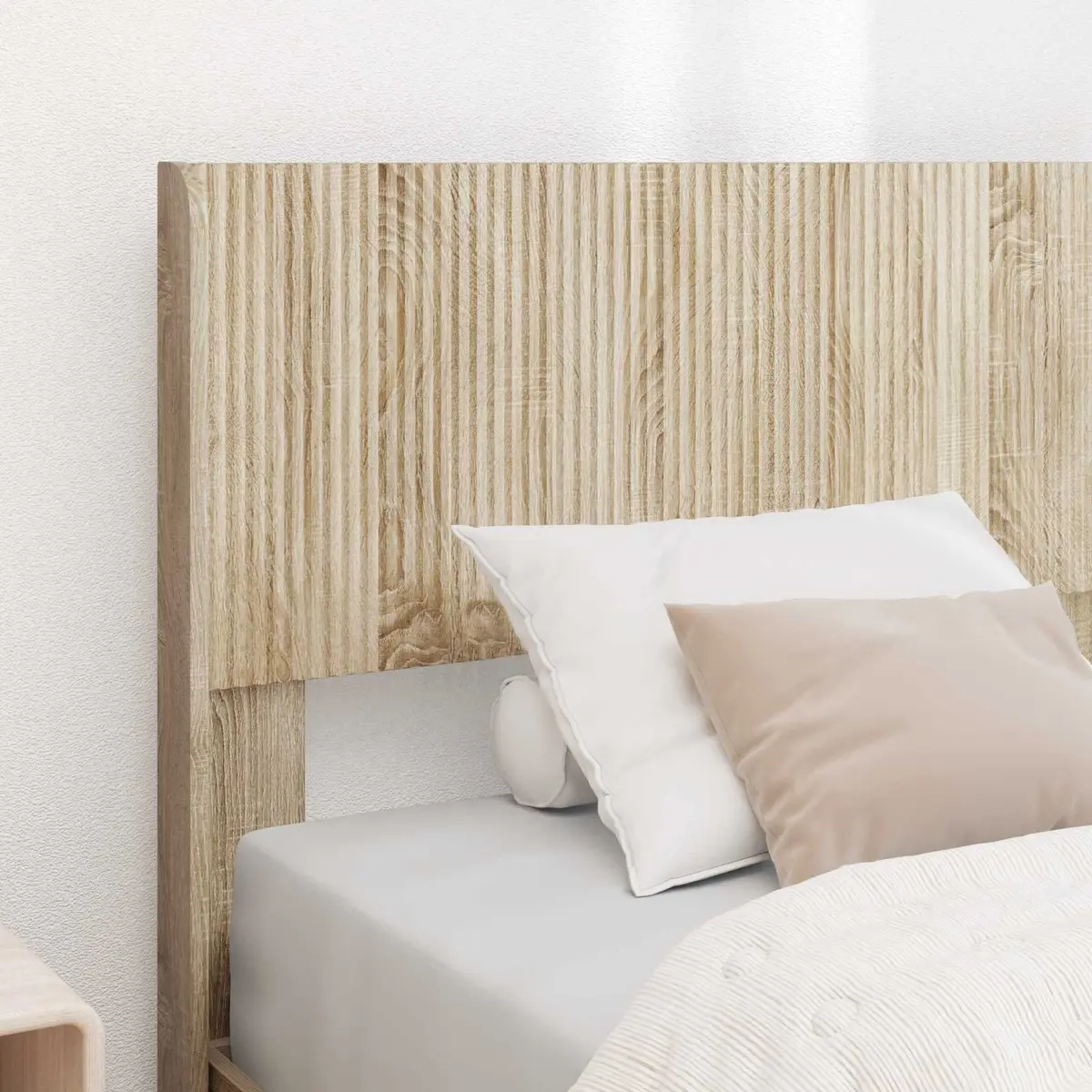 Brown Engineered Wood Headboard with Vertical Slats