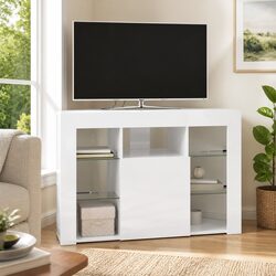 High Gloss White Corner LED TV Cabinet for Modern Spaces