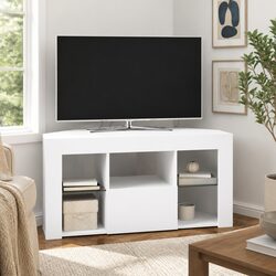 Corner LED TV Cabinet White Modern Living Room Storage Unit Wall Mounted