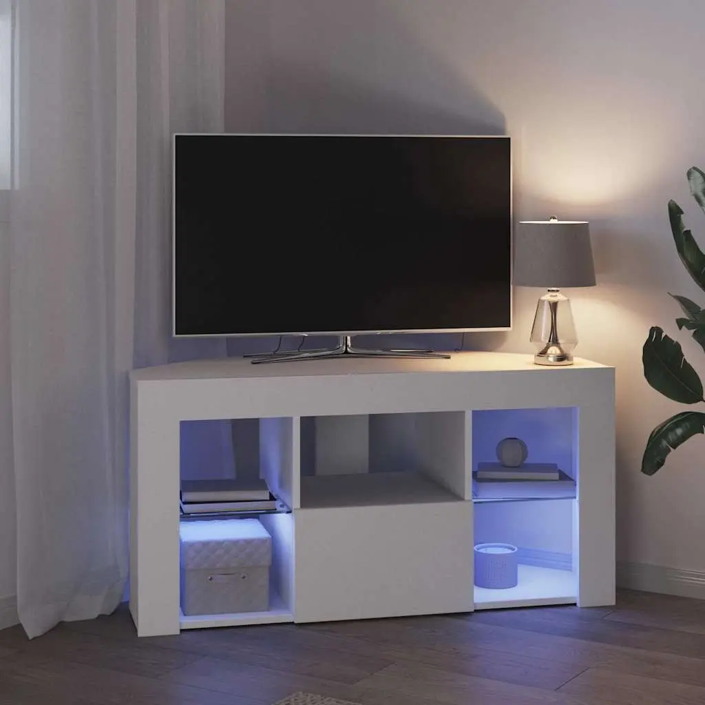 Corner LED TV Cabinet White Modern Living Room Storage Unit Wall Mounted