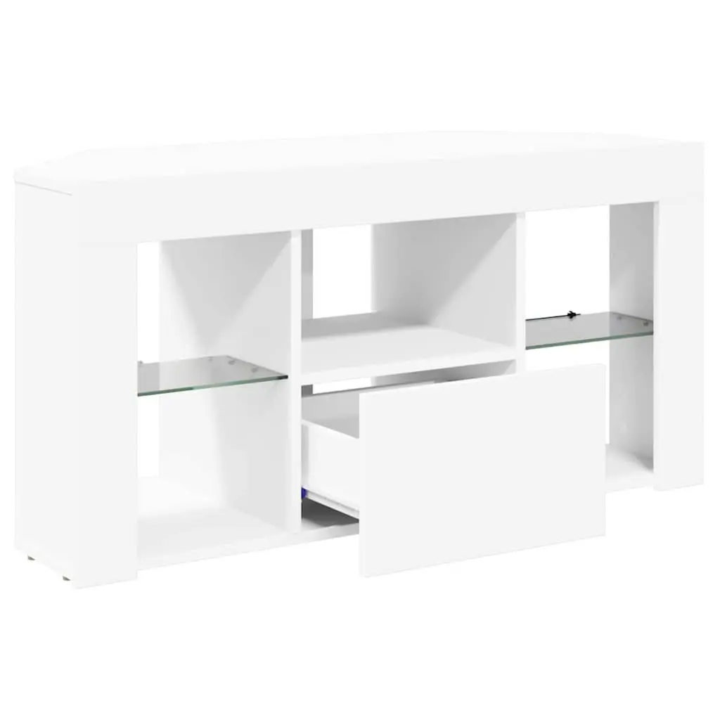 Corner LED TV Cabinet White Modern Living Room Storage Unit Wall Mounted